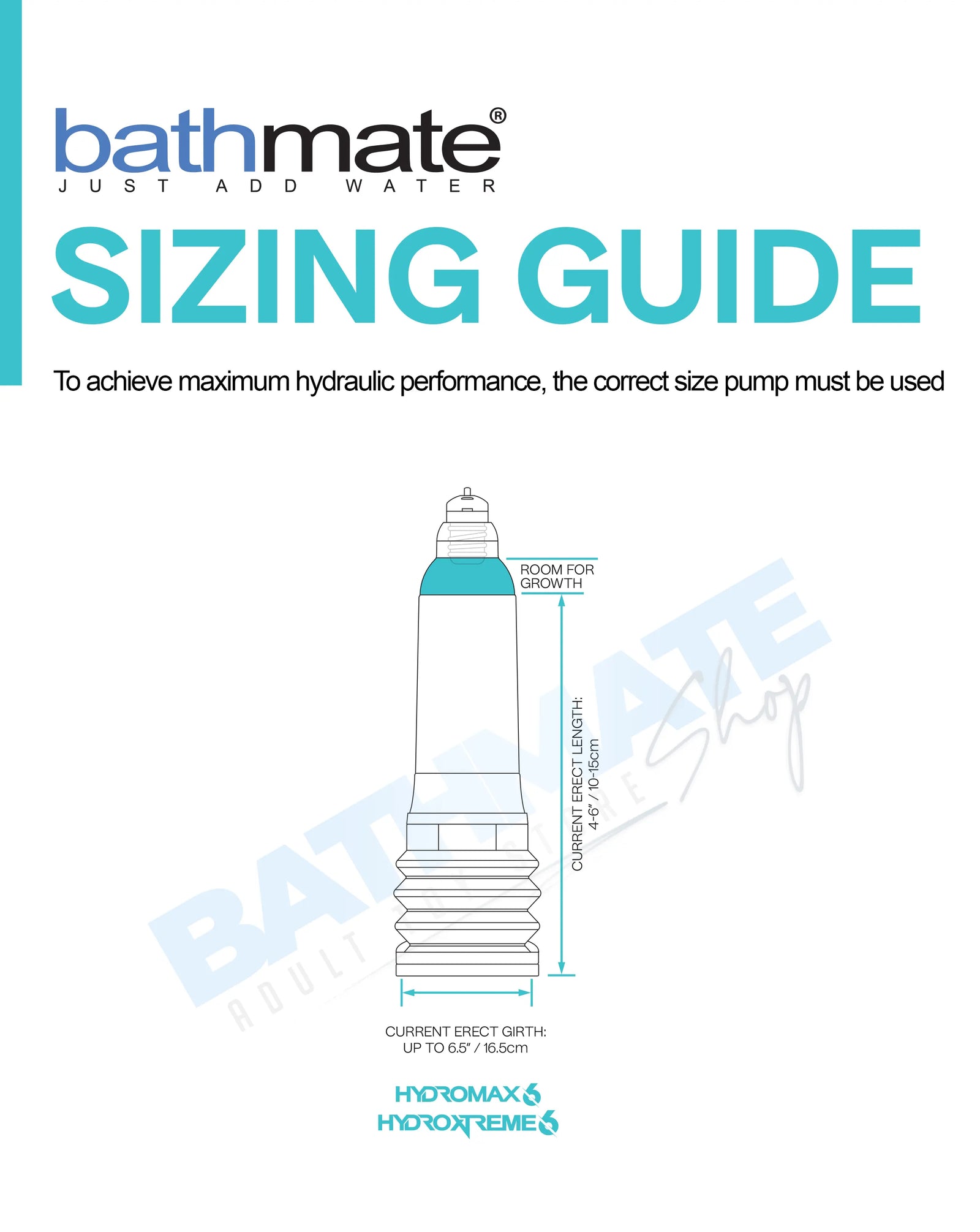 Bathmate Hydromax 6 and HydroXtreme 6 pump size guide