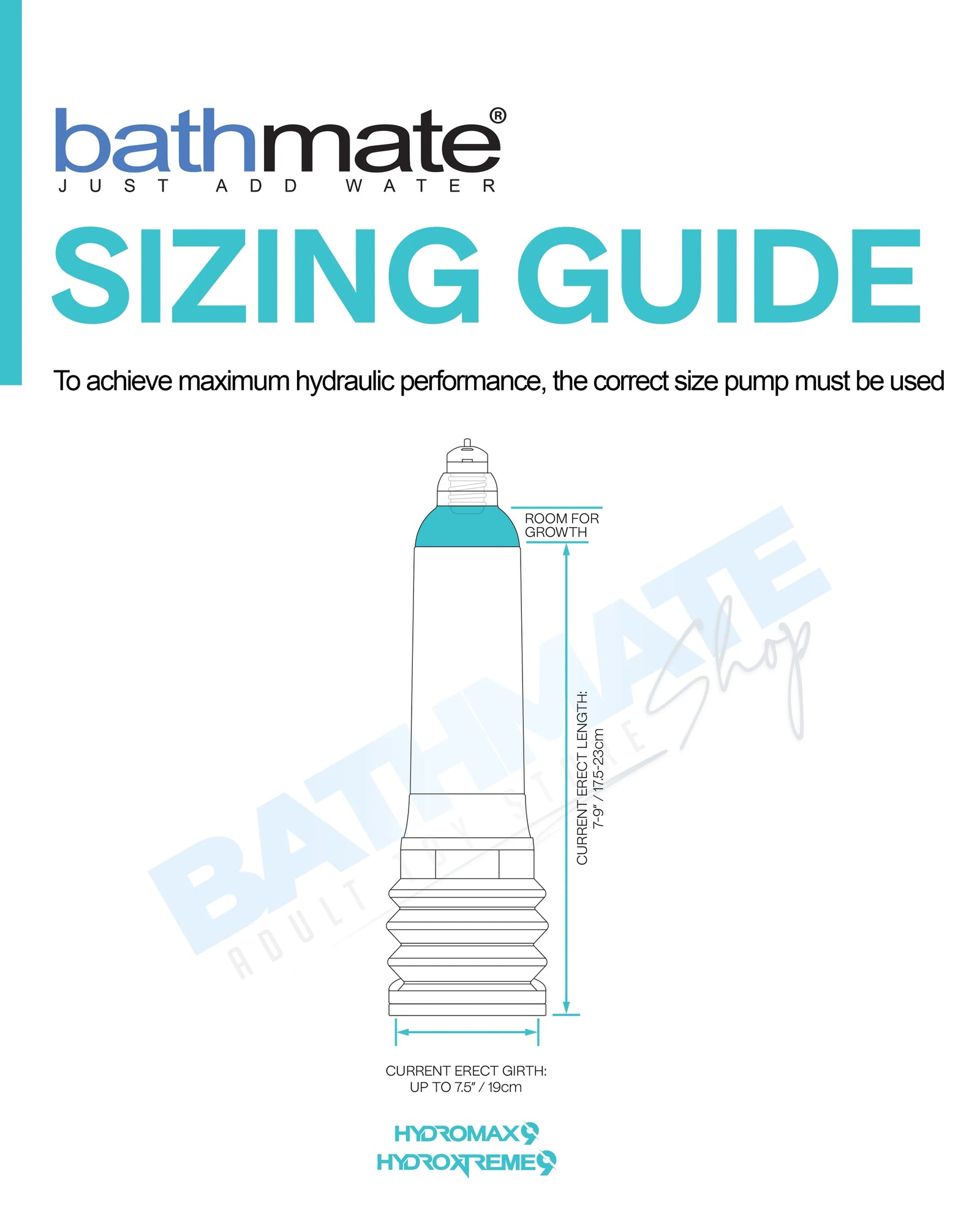 Bathmate Hydromax 9 and HydroXtreme 9 pump size guide