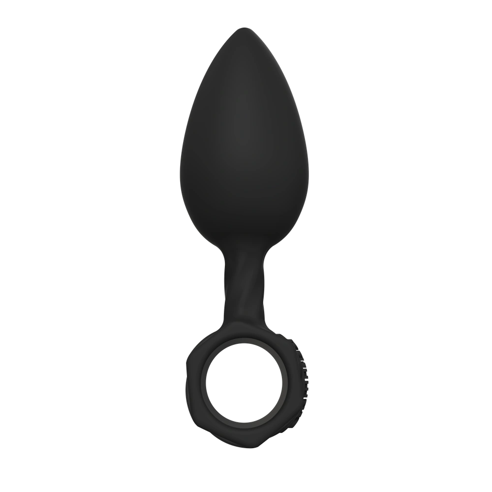 Black silicone bathmate butt plug on a white background - large