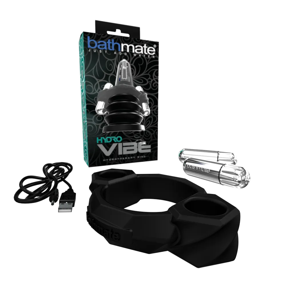Bathmate Hydro Vibe product with packaging and accessories on a white background