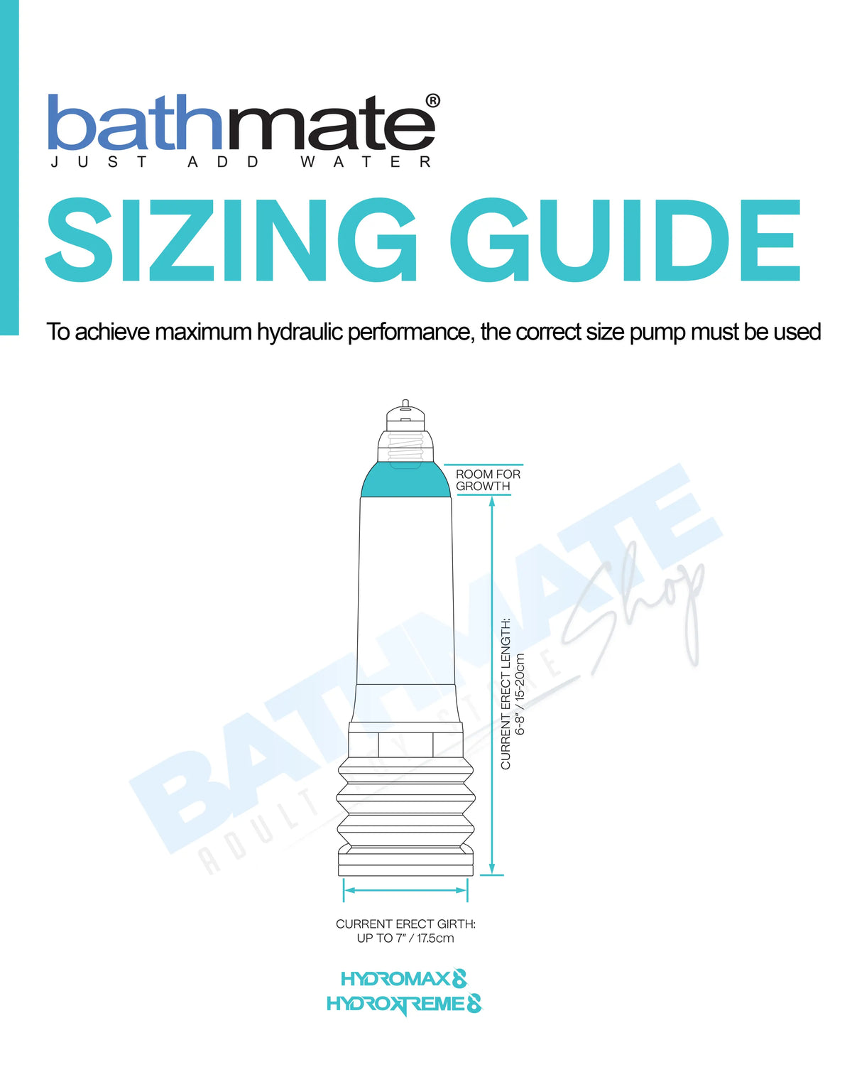 Bathmate Hydromax 8 and HydroXtreme 8 pump size guide