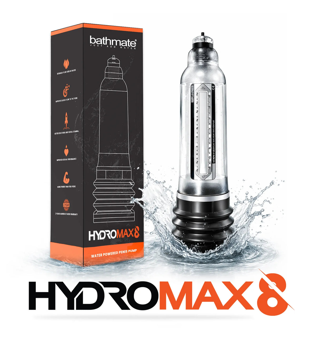 Bathmate Hydromax 8 pump with packaging on a white background