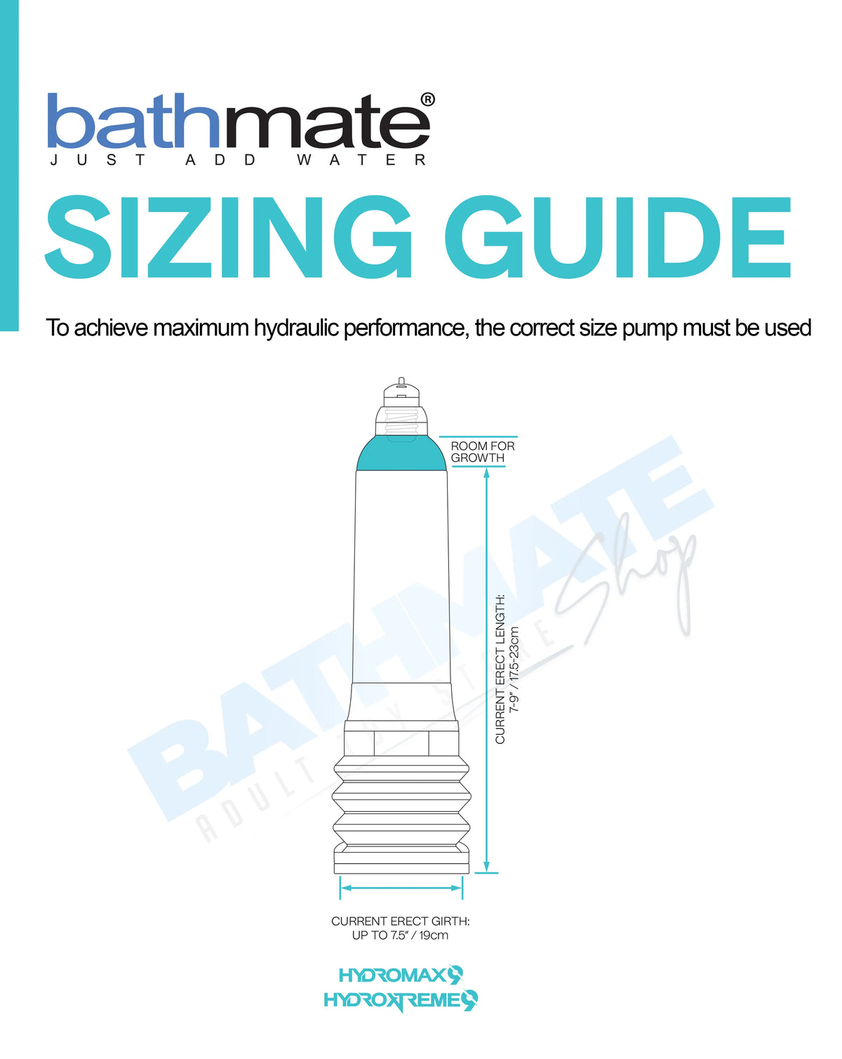 Bathmate Hydromax 9 and HydroXtreme 9 pump size guide