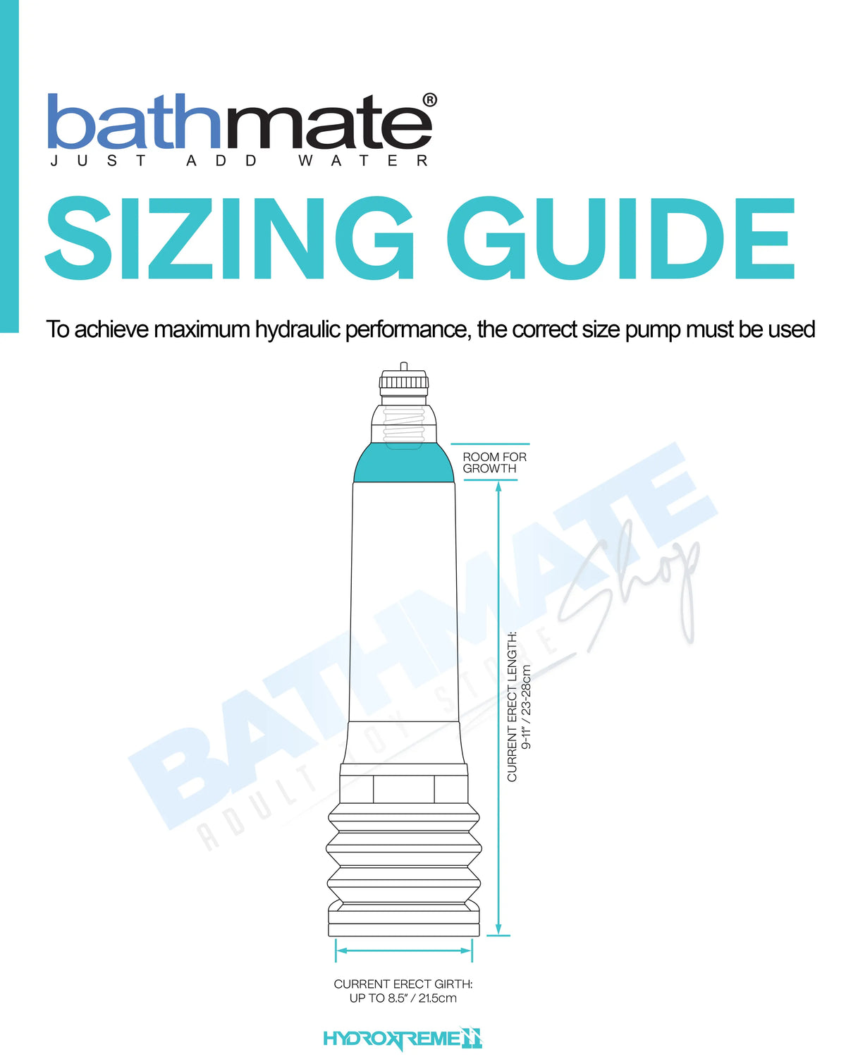 Bathmate HydroXtreme 11 pump size guide